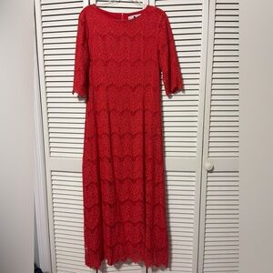 Dainty Jewells Vibrant Coral Lace 3/4 Sleeve Maxi Dress